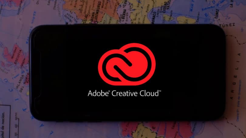 Mapa mundial del logotipo del teléfono de la aplicación Adobe Creative Cloud