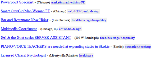 trabajos de ejemplo de craigslist