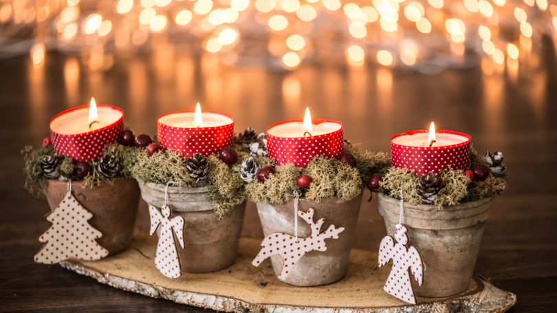 Decoraciones navideñas hechas a mano Planta Pot Velas Organimentos Luces