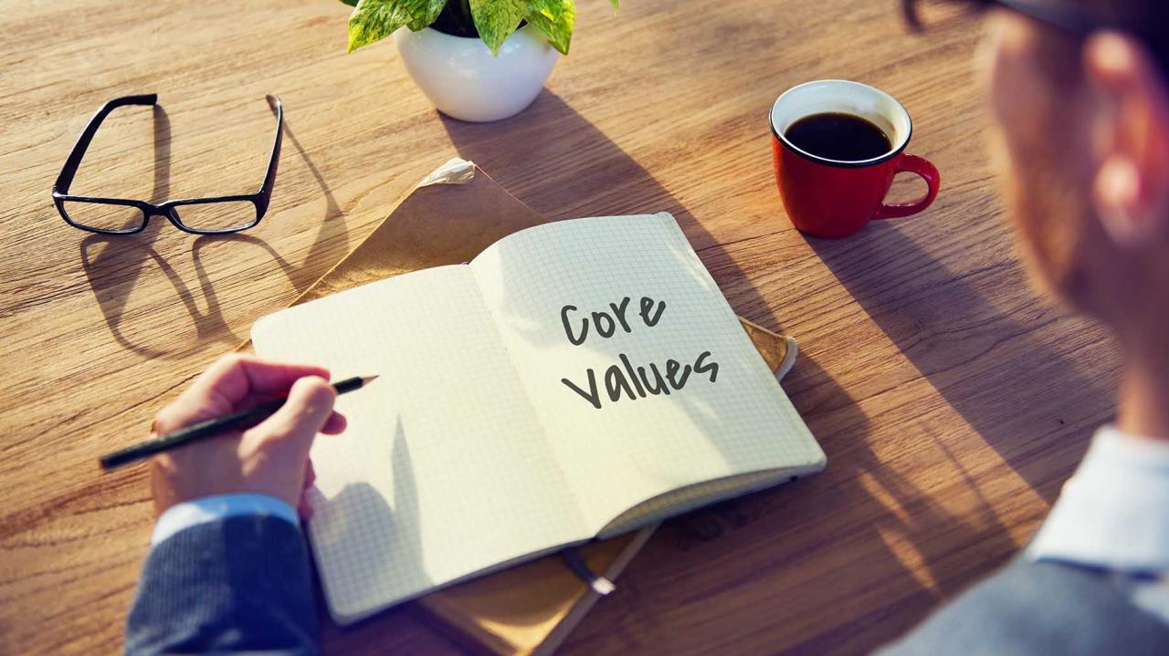 valores fundamentales escritos en un cuaderno por un hombre